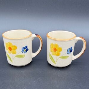 Vintage Stoneware Floral Mugs Sunnycraft Collection Made in Korea Hand-Painted